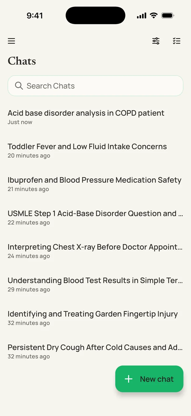 The chat list with a search field and recent conversations.
